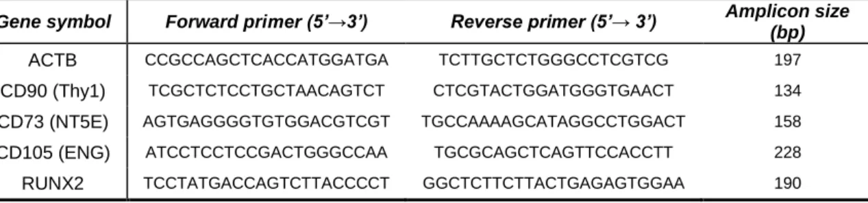 Table  3:  Primers  used  for  the  gene  expression  analysis  of  markers  of  MSCs  and  of  osteoblastic  differentiation