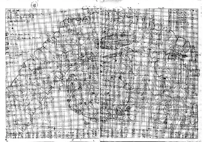 Fig. 5 - Desenho de campo do “Bastião” S e da estrutura circular n.º 20. Esta imagem pretende chamar a atenção para a relação entre estruturas e outros materiais (como fragmentos cerâmicos e elementos de moinhos manuais em granito)