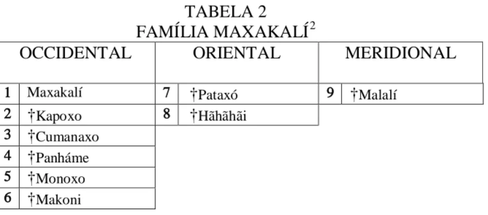 TABELA 2  FAMÍLIA MAXAKALÍ 2