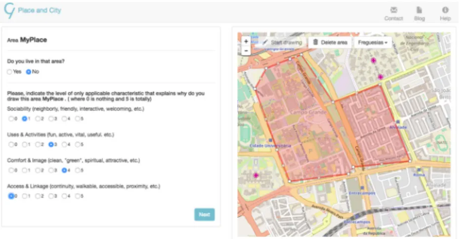 Figure 2.5. Application built by Acedo et al. to gather users’ data on sense of place, civic engagement and  social capital (from Acedo et al