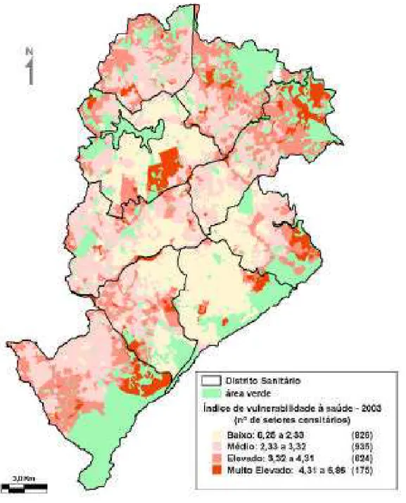 FIGURA 1- Índice de vulnerabilidade a saúde por setores censitários e Distritos Sanitários