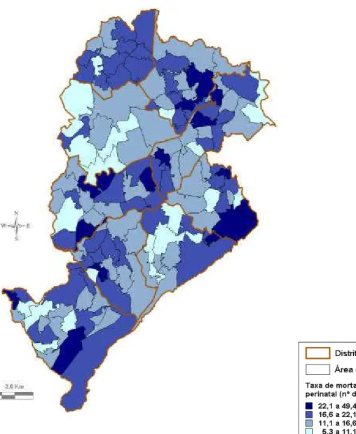 FIGURA  4 - Distribuição espacial da taxa de mortalidade perinatal por área de abrangência