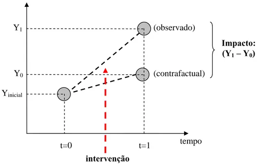 FIGURA 3.1 – Visão esquemática do resultado de uma intervenção  sobre a variável indicadora e definição do impacto