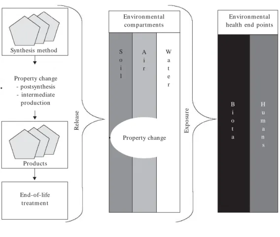 Figure 1. The life cycle and environmental fate of CNTs. CNTs may change properties during the life cycle of the product and in the environmental compartments