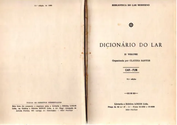 Figura 3 – Folha de rosto do Dicionário do Lar, 1966, CAR – FUN. 