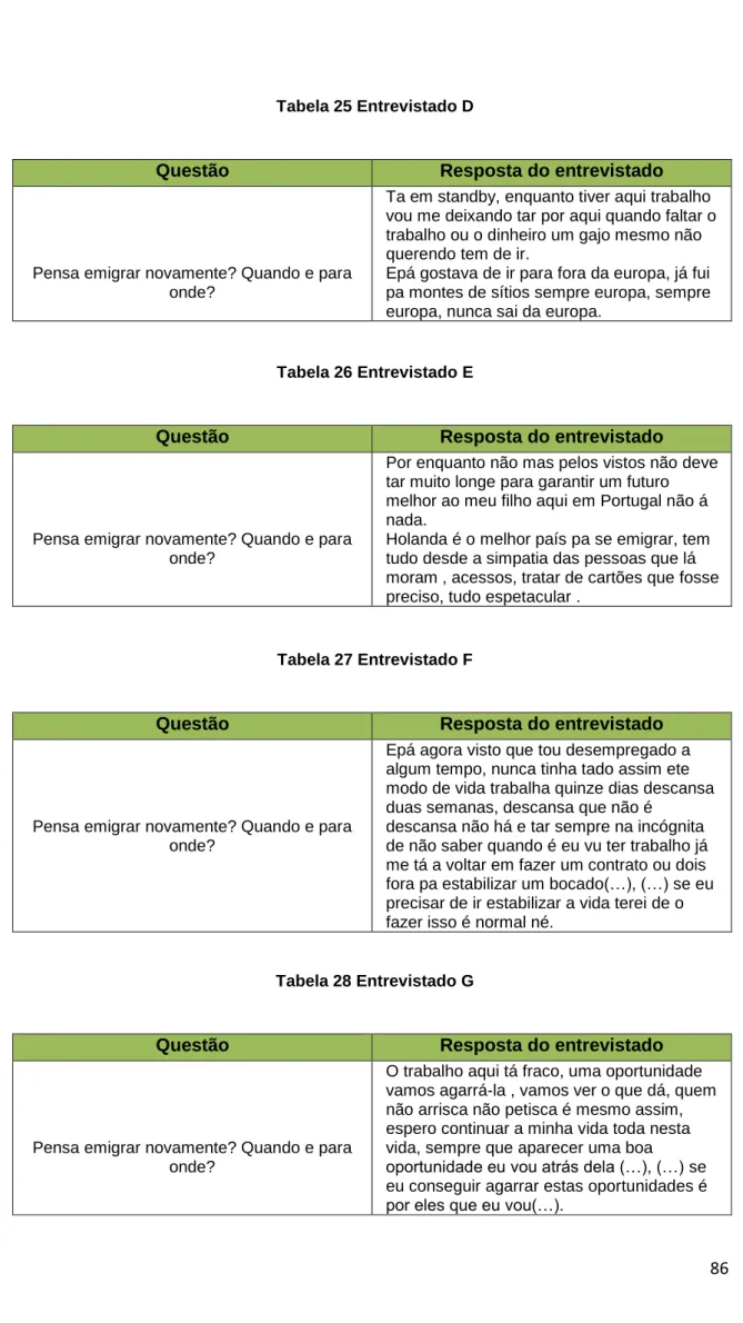 Tabela 26 Entrevistado E 