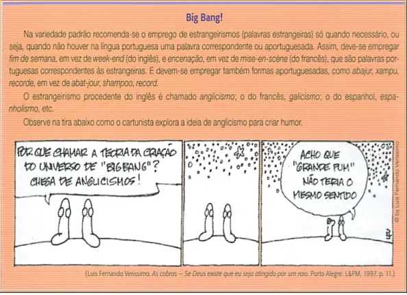 Figura 15 - Conceituando estrangeirismos; extraído do livro Português: linguagens, p. 299 