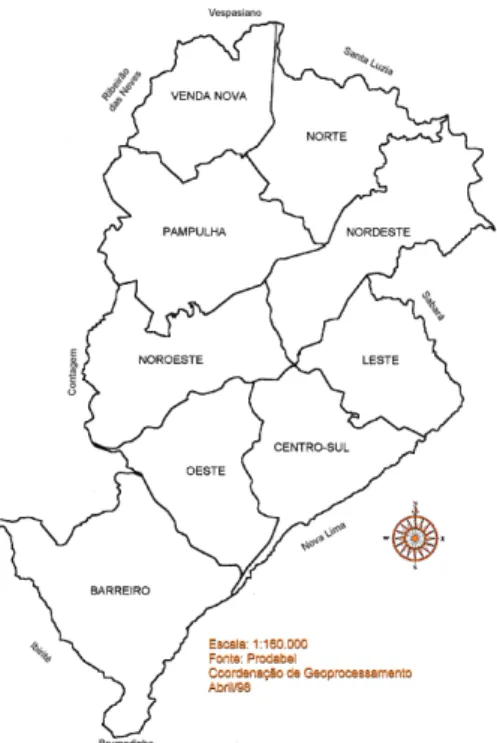 Figura 1  – Distritos sanitários de Belo Horizonte/MG, 2014 