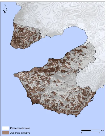Figura 4.2 - Distribuição espacial da neve a 26/01/2003, nas Penínsulas Barton e Weaver 