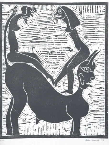 Figura 1: Mitologia Satírica VI, xilogravura, 75,3 x 61,7cm 1973.