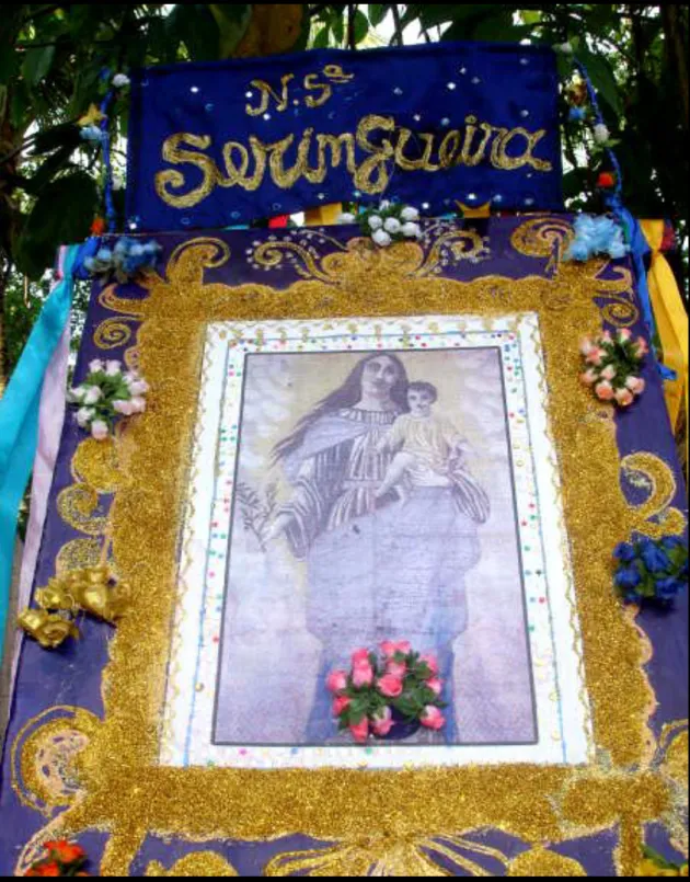 Fig.  3  -  Réplica  da  Nossa  Senhora  Seringueira  -  Estandarte  da  Santa  no  Jabuti-Bumbá