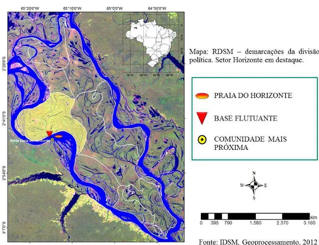 Figura  9.  Mapa  da  RDSM.  A  área  em  amarelo  representa  a  delimitação  do  setor  Horizonte