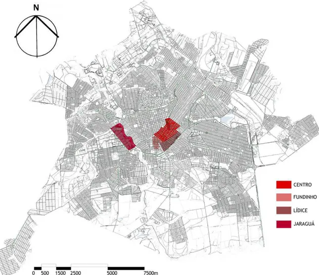 Figura 3 – Base cartográfica da área urbana, com destaque para os bairros Centro, Fundinho (Centro 