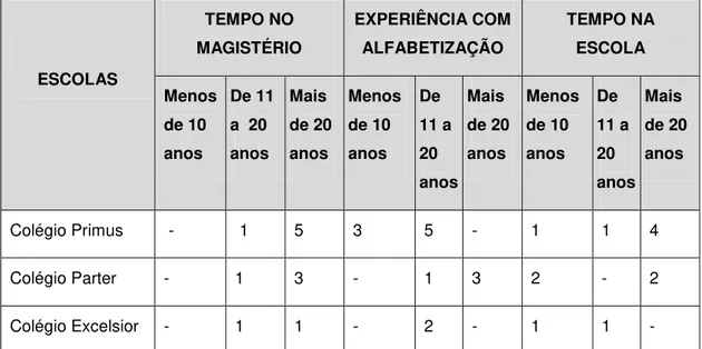 TABELA 7  – EXPERIÊNCIA DE DOCÊNCIA DOS PROFISSIONAIS 