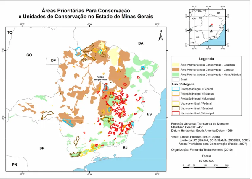 FIGURA 1 - Áreas prioritárias para conservação e UCs em Minas Gerais (2007/2010) 