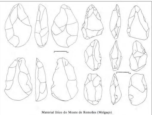 Fig. 6 – Desenho de bifaces recolhidos no “Monte de Remoães”, nos anos oitenta (Maia Marques 1986)