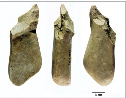 Fig. 3 – Pico em quartzito recolhido na encosta adjacente à jazida das Carvalhas, do Concelho de Melgaço.