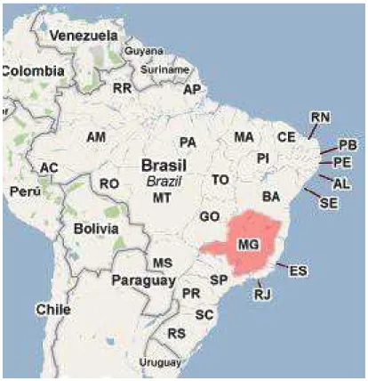 Figura 1 - Localização do Estado de Minas Gerais em relação ao Brasil 