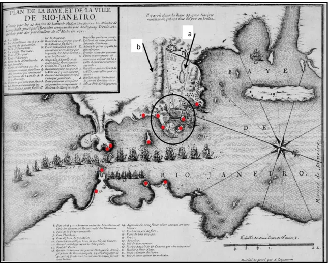 Figura 2 - Plano da Baía da Vila do Rio de Janeiro, 1711. Fonte: Adaptado de TAVEIRA, 2000, p.48 