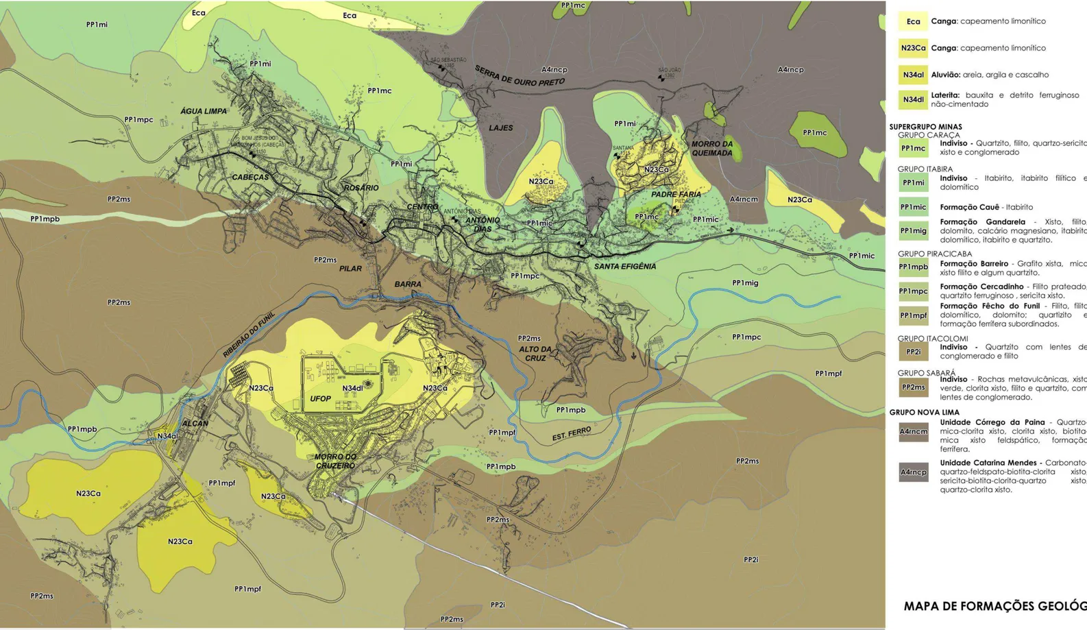 FIGURA  : Mapa Geológi o  o  so eposiç o do t açado u a o de Ou o P eto. 