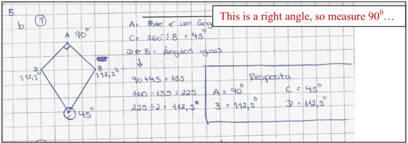 Figure 15. The first Filipa’s strategy to solve the problem “Thinking about angles” 