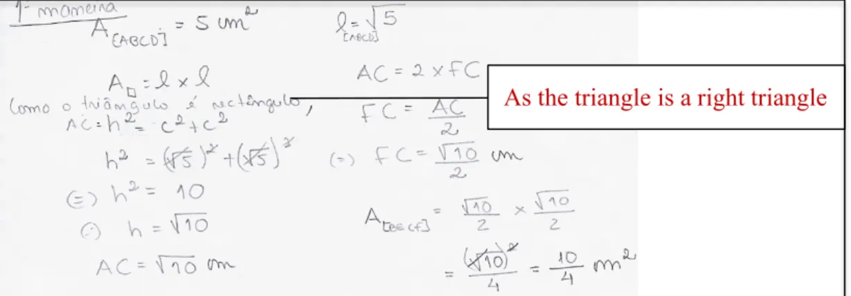 Figure 6. Ana’s solution: An example of an algebraic strategy to solve the problem “Squares  and squares ” 