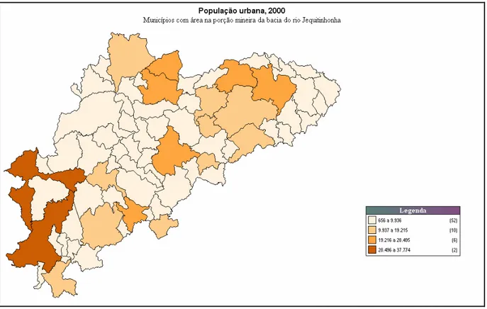 FIGURA 25: População urbana nos municípios que possuem área na porção mineira  da bacia do rio Jequitinhonha 