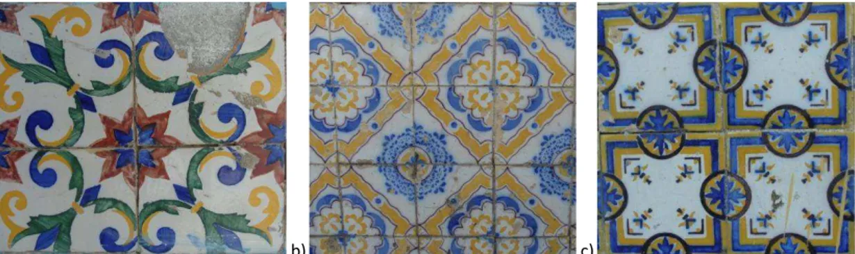 FIGURA 9 (a,b,c): Detalhes de alguns revestimentos cerâmicos de padrão, do século XIX na cidade de Recife