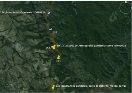 Fig. 28: Mapa de localização dos pontos de tomada de algumas fotografias do projeto. Adaptado  de Google Earth (2010)