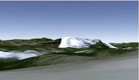 Fig. 24: Simulação 3D de vista da Serra da Chapada, MG; coordenadas aproximadas do ponto  de visualização: UTM 23K 639837 S 7737017 W 