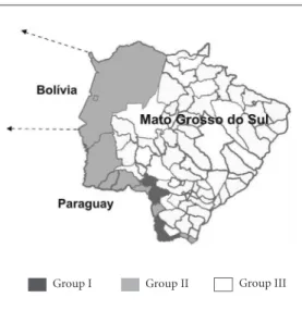 Figure 1. Map of Mato Grosso do Sul state-Paraguay  border and non-border.