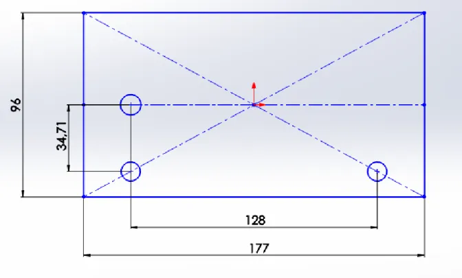 Figure 32: Assumed general dimensions for the graphite block and hole positioning 