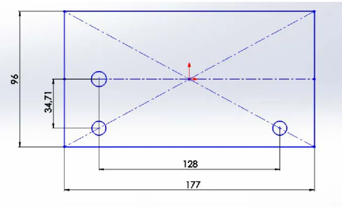 Figure 32: Assumed general dimensions for the graphite block and hole positioning 