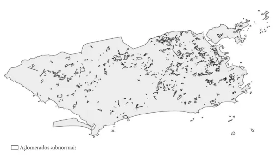 Figura 1. Aglomerados subnormais no município do Rio de Janeiro em 2010. Fonte: IBGE, 2010.
