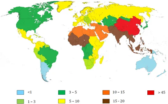 Figure 1. Worldwide estimated people with anti-HCV antibodies in 2016 (in millions) in 21 GBD regions