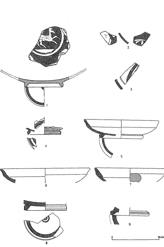 Fig.  2:  Cerâmicas  áticas  do  Castelo  de  Castro  Marim  (séculos  V  e  IV);  I.  ky/ix  de  Figuras  Vermelhas  do  século  V  (círculo  do  pintor  de  Marlay  ?);  2