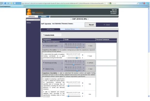 Figure 11: CoreCompetence in action, showing a list of a worker‘s self-evaluation parameters 