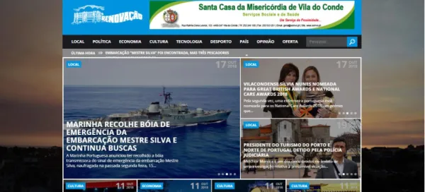 Figura 1 - Homepage do Jornal Renovação a 25 de outubro de 2018