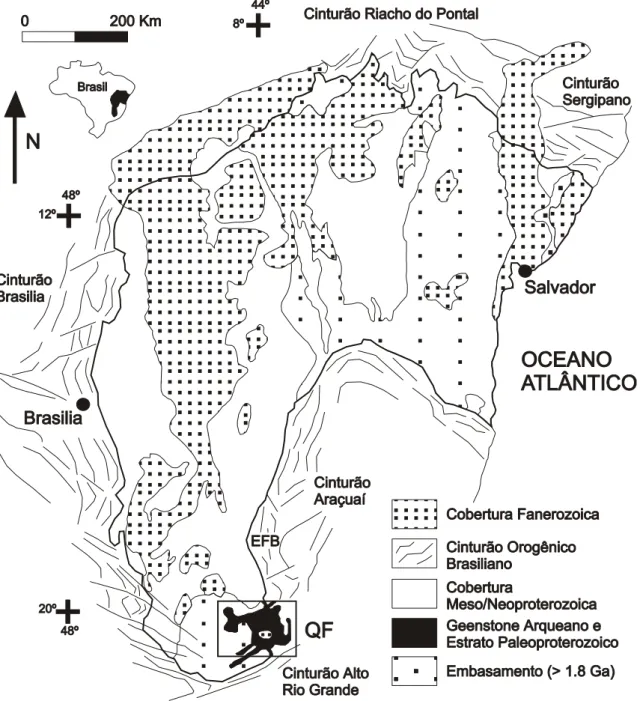 Figura 5.4 – Mapa regional do Craton São Francisco, com a localização do Quadrilátero  Ferrífero