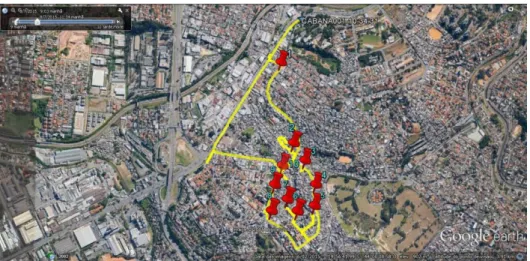 Figura 3: Distribuição dos Pontos marcados com o GPS, locais onde foram  selecionados os entrevistados, Belo Horizonte, 2015