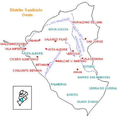 Figura 2 – Mapa do Distrito Sanitário Oeste de Belo Horizonte  Fonte: BELO HORIZONTE. Distrito Sanitário Oeste