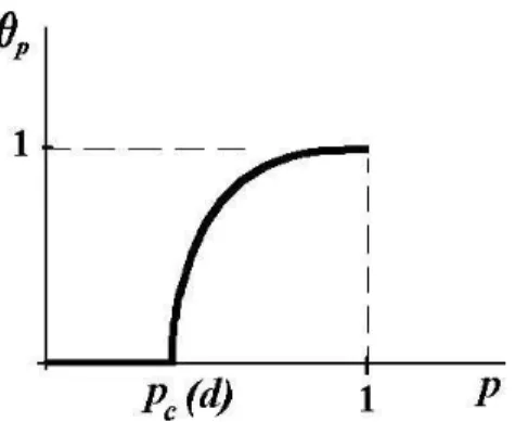 Figura 5: Esboço do possível gráfico da função θ(p) para Z d , quando d = 2 ou d ≥ 19 .