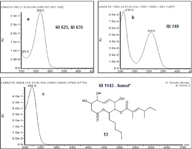 Figura  2.8:  Espectros  de  absorção  na  região  do  UV  dos  metabólitos  comumente 