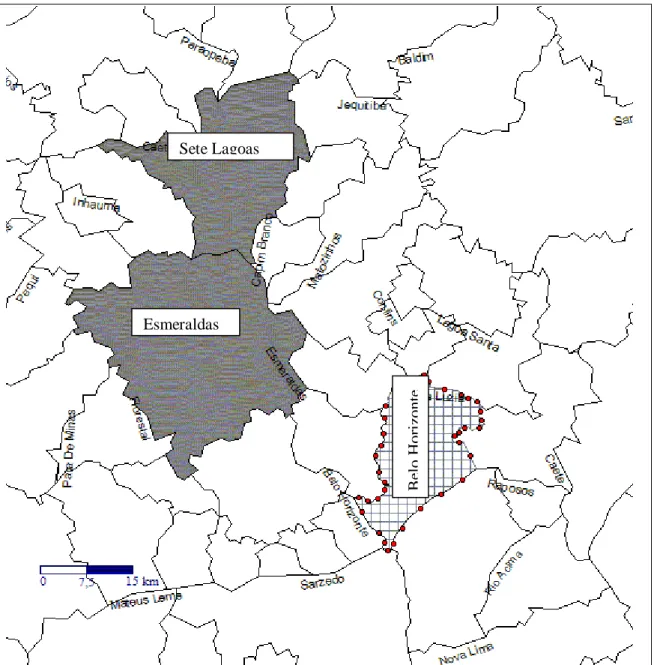 Figura  1  -  Localização  dos  municípios  de  Esmeraldas  e  Sete  Lagoas  -  Minas  Gerais