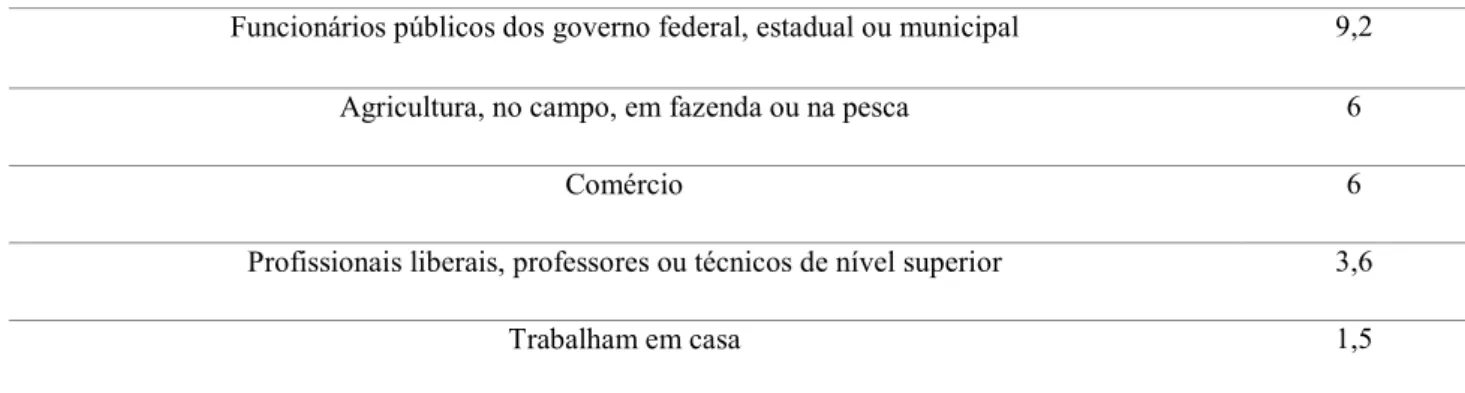 Tabela 7 - Atividade em que a mãe trabalha/trabalhou na maior parte da vida 