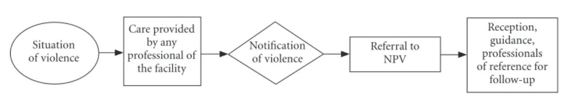 Figure 2. Synthesis flowchart of the Flow of Care to situations of violence, from guiding documents.