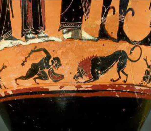 Figura 5: Héracles e o leão em combate.  Fonte: LIMC, v. 4. 