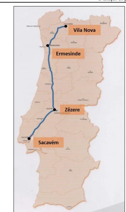 Figura 16 - Rede de transporte de electricidade em 1951, operada a 150kV. Adaptado de [30]