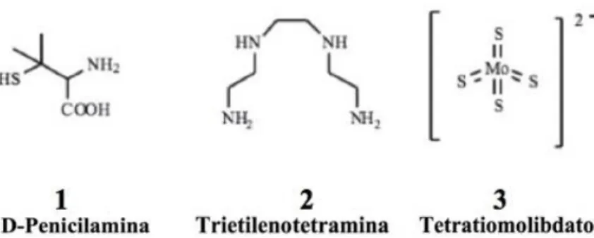 Figura 6: Estrutura química dos agentes quelantes utilizados no tratamento da Doença de  Wilson