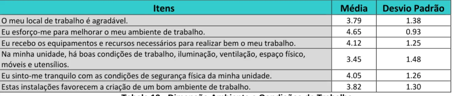Tabela 12 - Dimensão Ambiente e Condições de Trabalho 